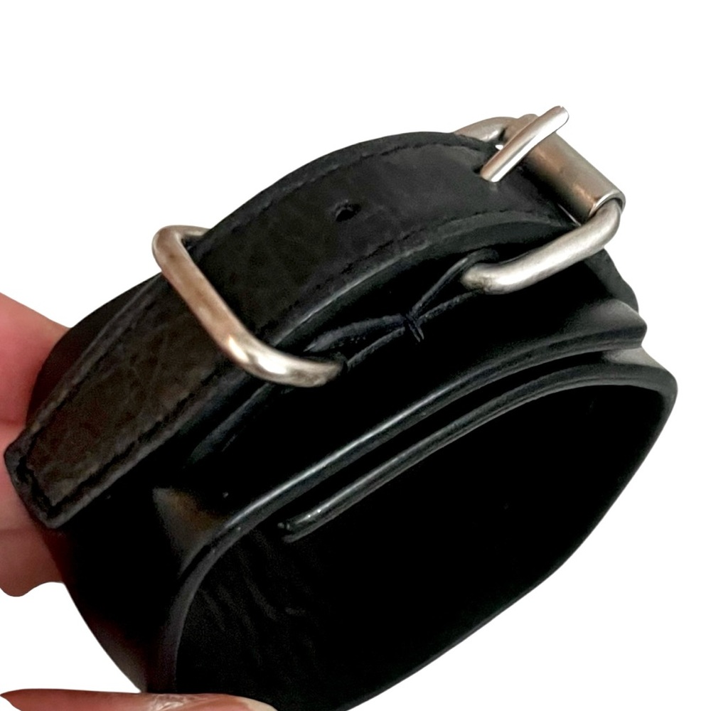 Balenciaga Black Leather Bracelet with Silver Accents
